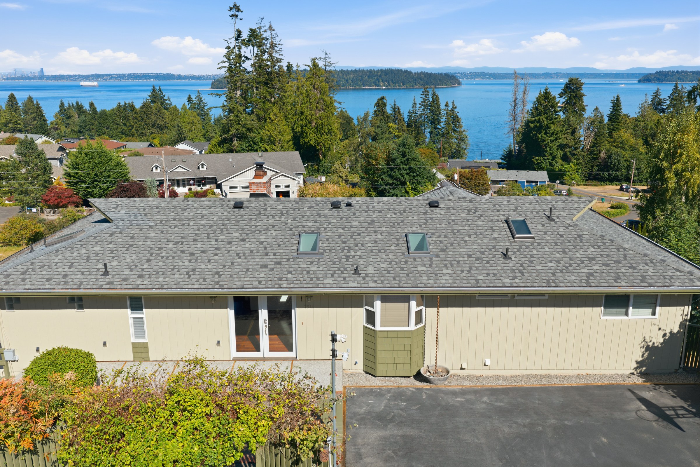 Aerial water and neighborhood context for a Port Orchard residential listing